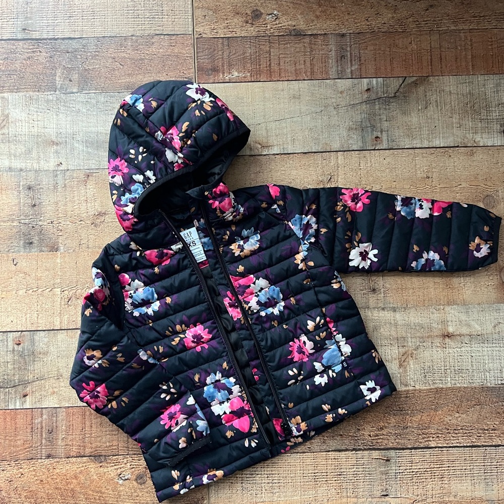 GAP Kids Floral ColdControl Puffer Jacket Water Resistant Fabric XS
